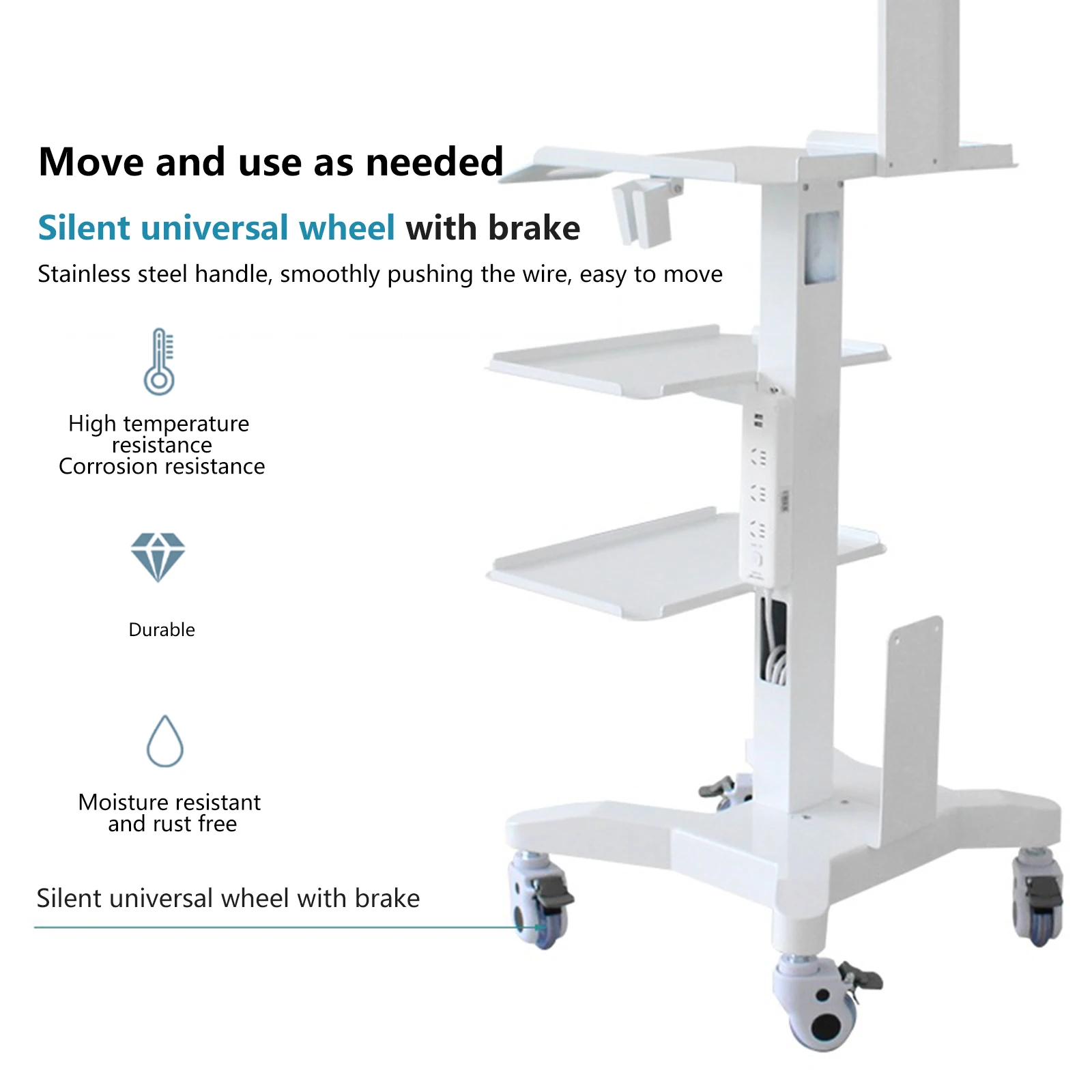 Dental oral sweeping cart, clinic instrument placement table, beauty salon storage rack, movable workbench with socket