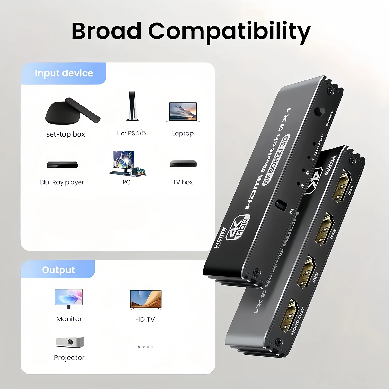 HD Switcher 3X1 4K120Hz HDMI-compatible Switch 3 in 1 Out with Remote Control Converter For Xbox PS5 Monitors