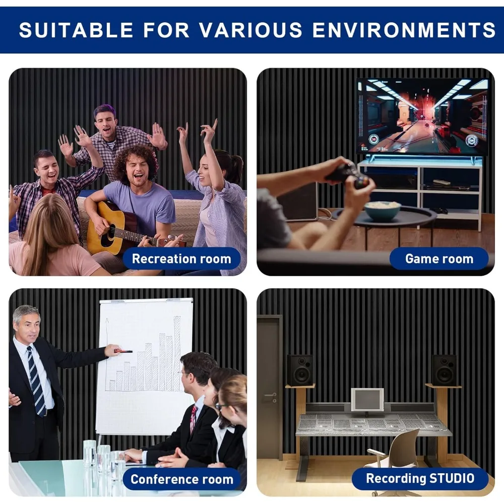 Paneles de espuma acústica, 48 x 24 x 2 pulgadas, paquete de 4 paneles de pared de espuma insonorizados, estudio con cancelación de ruido de alta densidad para absorber el eco