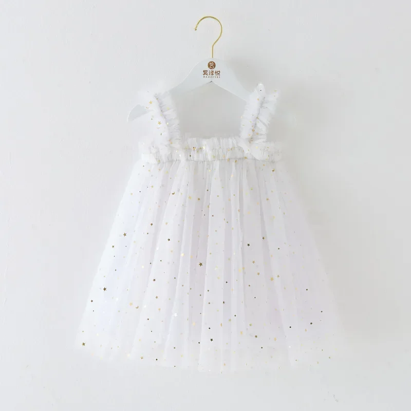 Meninas Tule Princesa Sling Dress, Toddler Stars Sequin Puffy Dress, Crianças Xmas Day, Vestidos de festa festivos, Fofos, 2024