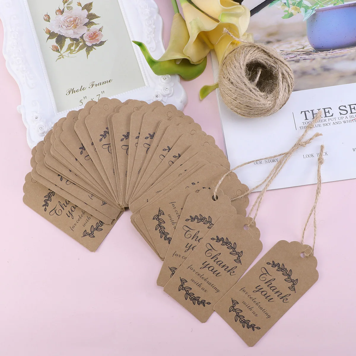 

100Pcs Beautiful Printing Hangtag Kraft Paper Gift Tags For Weddings Anniversaries Events