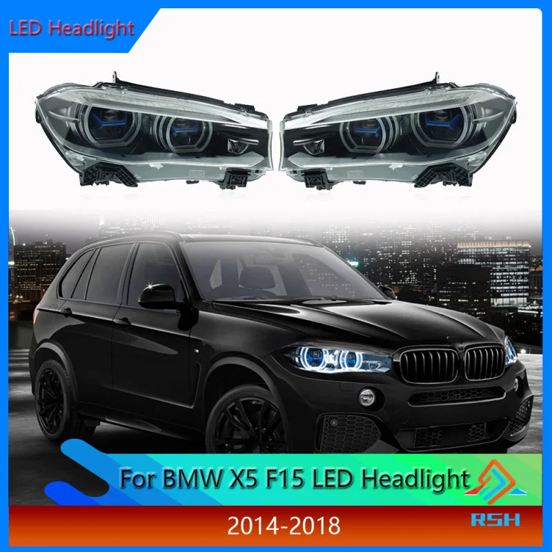 Car Headlights For BMW X5 F15 2014-2018 Models Headlight Assembly Modification With Blue Frame LED Lenses Daytime Running Lights