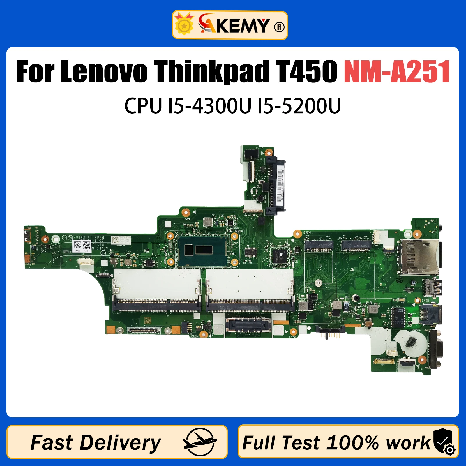 

NM-A251 Motherboard For Lenovo Thinkpad T450 Laptop Mainboard With I5-4300U I5-5200U CPU 00HN525 Test Work