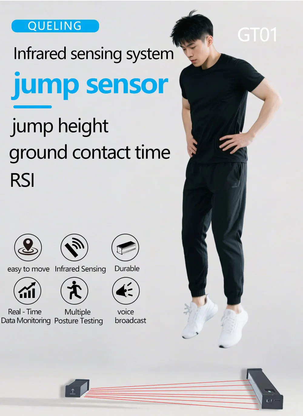 QUELING Sprungsensor-Lichtdecke Tester Echtzeit-Datenüberwachung Kraft-RSI-Bodenkontaktzeitmessung Sprunggerät – Detail 1
