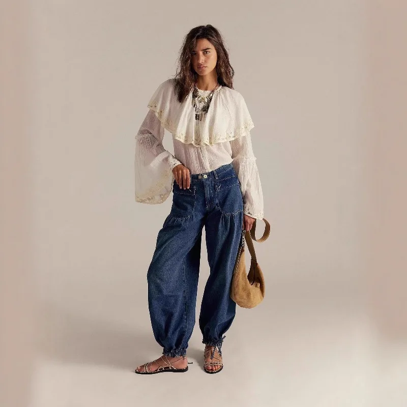 

Pants Women's Mid-rise Tapered Relaxed Fit Retro Jeans Solid Color Pockets Buttons New Comfortable Minimalist Versatile Niche