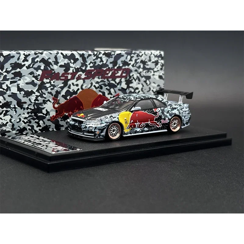 In Stock FS 1:64 Skyline GTR R34 Z Tune High Wing Bull SRS Diecast Diorama Car Model Collection Fast Speed