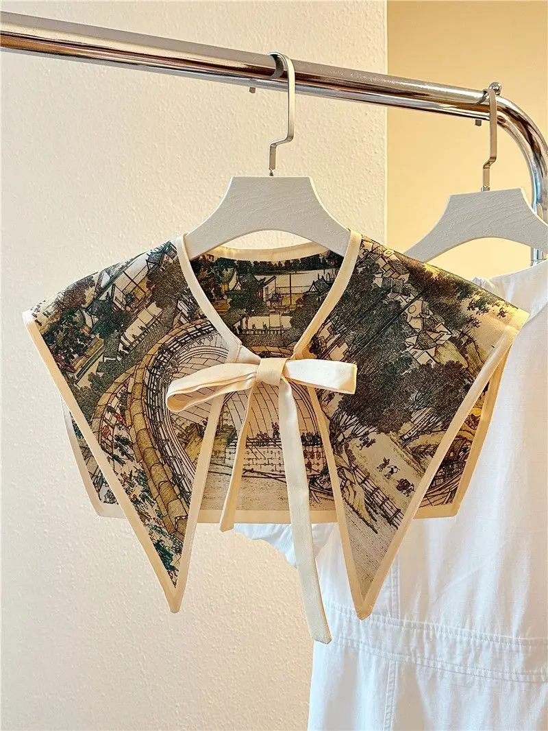 Women's Drawstring Cape Printed Pattern False Collar