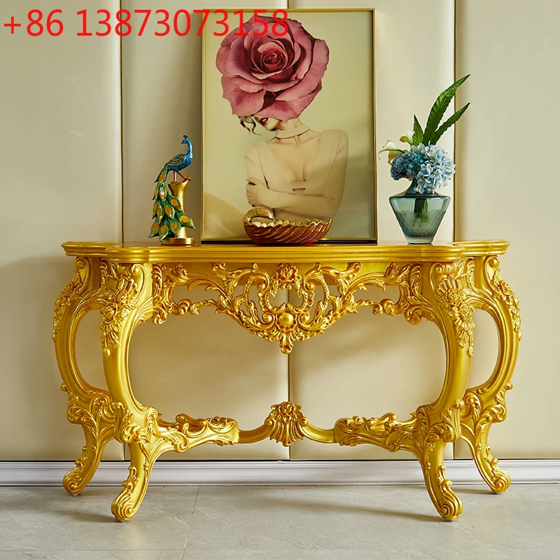 

European-style all-solid wood porch foyer porch cabinet semicircular entrance end view table corridor wall table