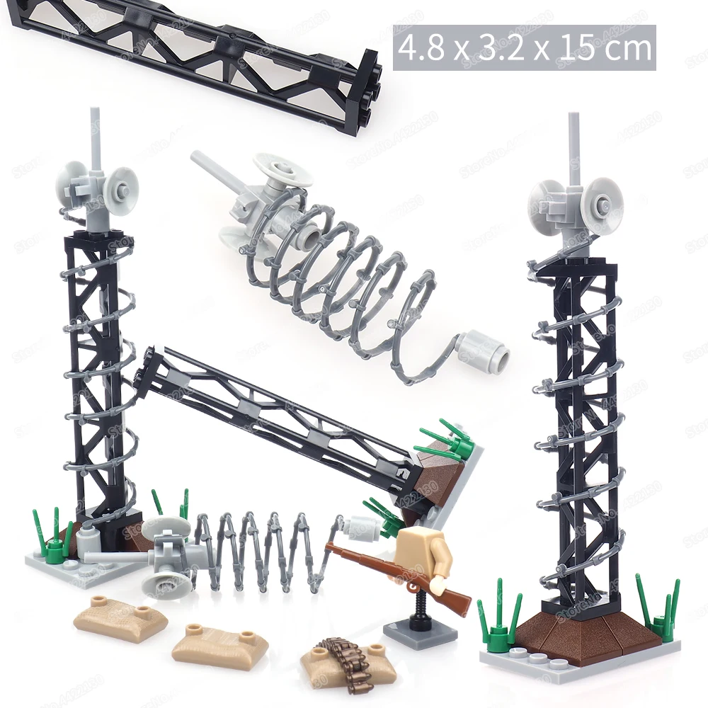 Military Base Signal Tower Building Block Assemble Moc Figures WW2 Soldier Defense Information Fighting Model Child Gift Boy Toy