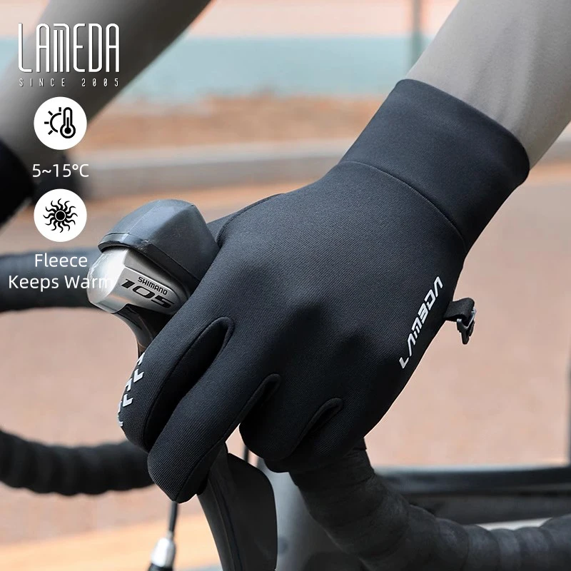 LAMEDA New Cycling Gloves Winter Windproof Fleece Warm Men Women Bicycle Full Finger Gloves Shock Absorption Touch Screen MTB Ro