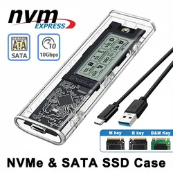 M2 SSD Case NVME SATA SSD Enclosure Tool Free 10Gbps M.2 to USB 3.2 Gen2 Intelligent Digital Display External M.2 SSD Adapter