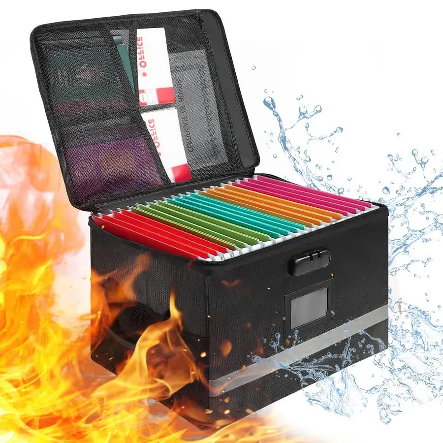 

Коробка для документов с замком, водонепроницаемый сейф для файлов, антистатический, складной, портативный офисный/домашний шкаф для документов со светоотражающей полосой