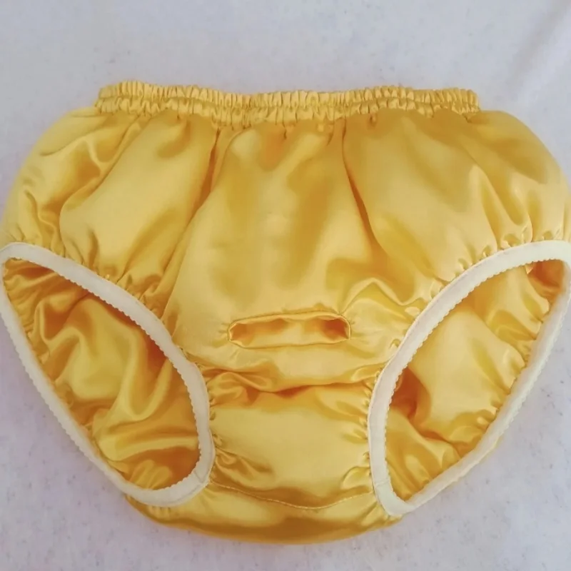 Men Handmade Glossy Soft Silk Satin Briefs Silky Touch Puffy Panties Fetish Plus Size Underwear Private Party Sexy Costumes BF