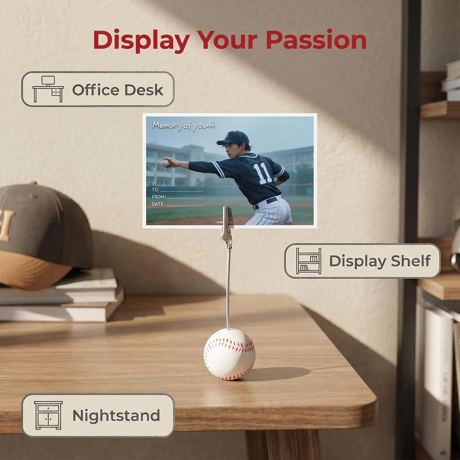 5pcs Baseball Stand Photo Clips Resin Game Ball Memo Clips Desktop Place Card Holder Organized Note Clamp Sport Theme Clip Lot