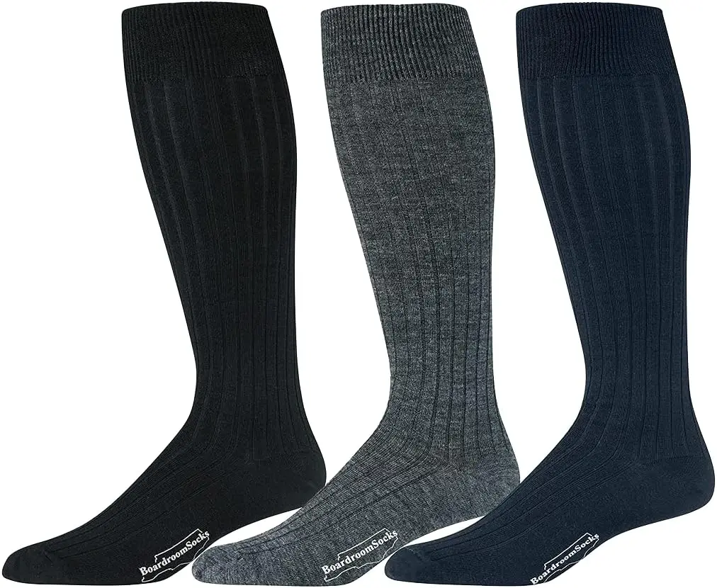 

Men's Merino Wool Dress Socks, Over-the-Calf Ribbed Design for Sizes 8-12, Breathable with Reinforced Heel and Toe