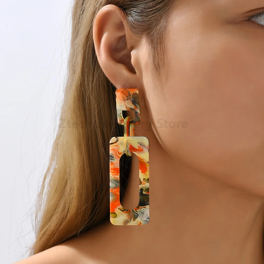 Geometric Pink/Blue/Orange Acrylic Earrings For Women Korean Fashion Jewelry Statement Accessories Boho Bijoux Wholesale