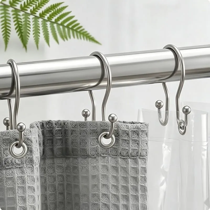 Pack of 3 Silver Double Ear Shower Curtain Rings, Smooth Sliding, Easy to Install on Bathroom Shower Rods