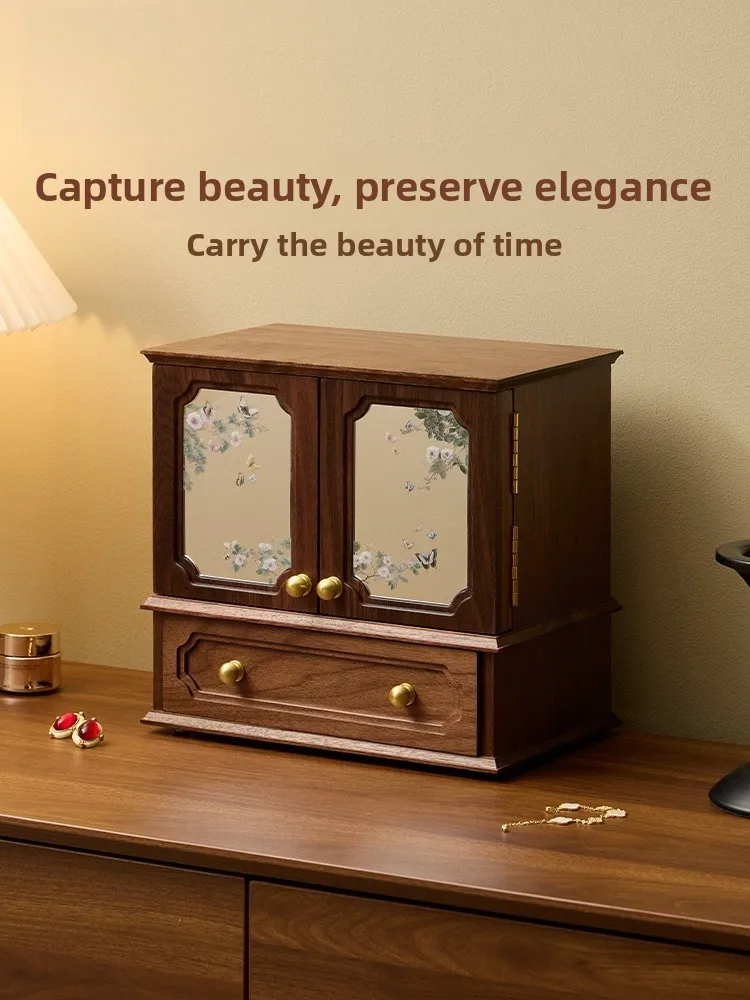 

Шкатулка для украшений Fanhuan из дерева: элегантная, высококачественная, для хранения ожерелий, серег, колец, браслетов, золотых украшений, винтажный стиль, настольная