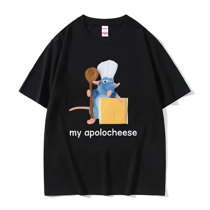 My Apolocheese Rat Plush Cheese Funny Meme T Shirt Unisex Vintage Casual 100% Cotton Tee Shirt Men Kawaii Oversized T-shirt Tops