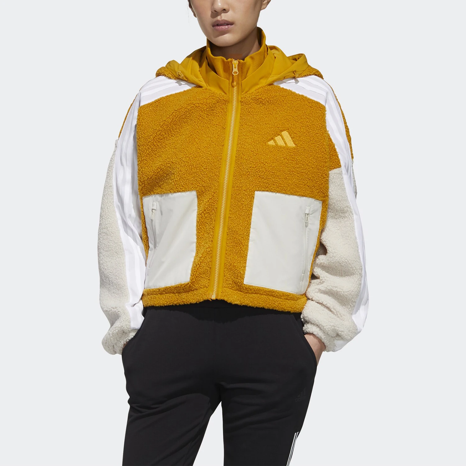 

Оригинальная новая женская модная теплая флисовая куртка с капюшоном Adidas GM1425