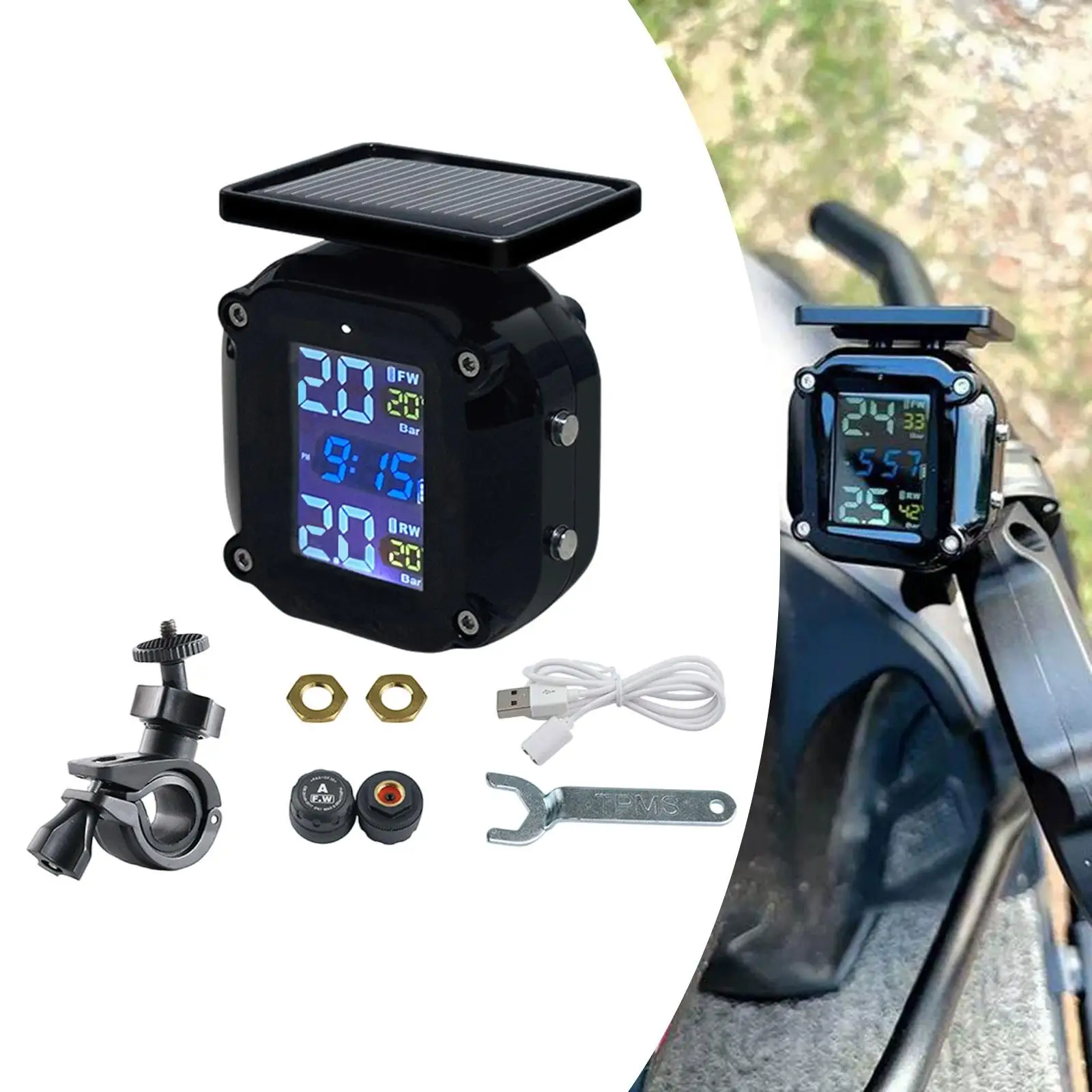 

Система контроля давления в шинах мотоцикла в реальном времени, компактная TPMS с USB-зарядкой и 2 внешними датчиками для езды