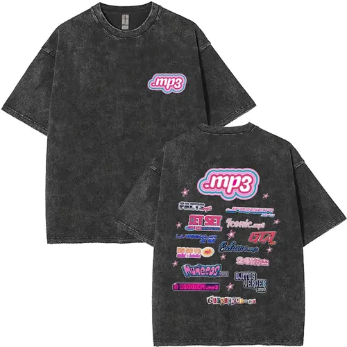 Camisetas Vintage lavadas de Emilia Mernes MP3, camisetas de gran tamaño a la moda para hombres y mujeres, camiseta informal de verano de manga corta con cuello redondo para hombres