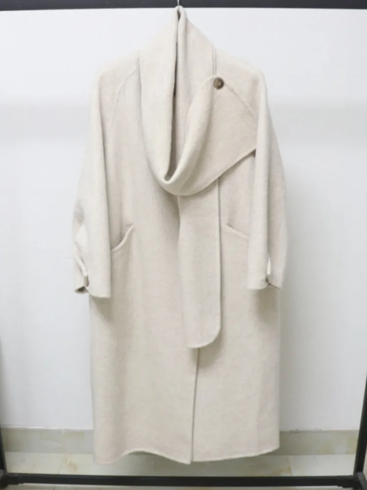 ZMEENNA Hellgrüner, wendbarer langer Mantel aus Wollmischung für Damen mit Kragen, elegante und warme Winteroberbekleidung ZM4082