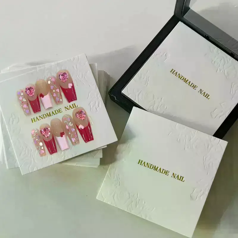 Press On Nails Packaging Bottom Cards Rose Embossing 75x75mm Handmade False Nail Display Show Card Manicure Tools 20 Sheets/Bag