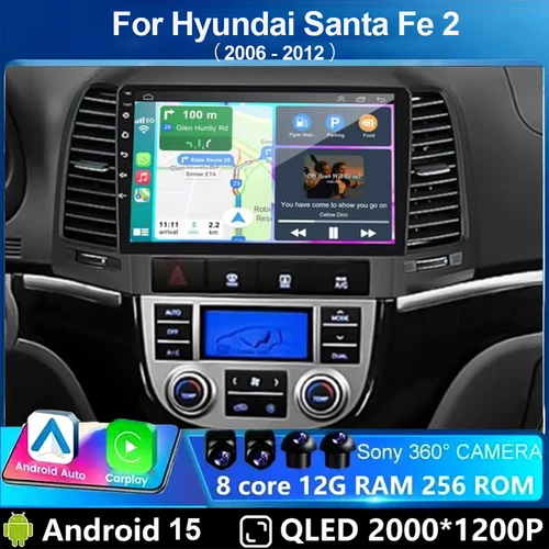 Android 15 Carplay Auto Radio del coche para Hyundai Santa Fe 2 2006 2007 2008 2009 2010 2011 2012 reproductor Multimedia estéreo DSP