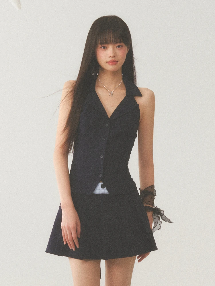 

Женский приталенный топ-жилет с воротником Wedhub в корейском стиле, черный, летняя коллекция 2025, новинка