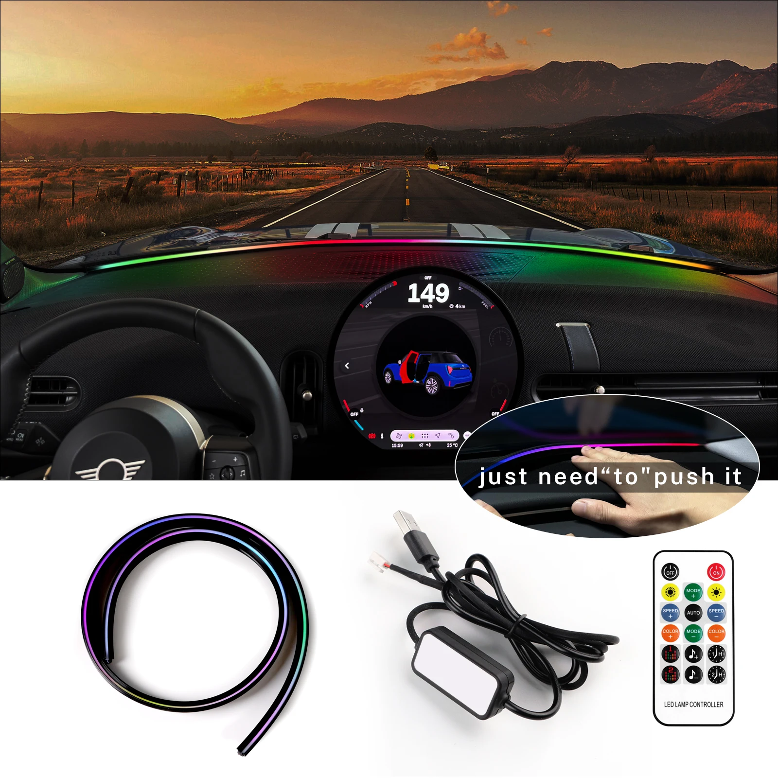 Car RGB Ambient LED Light For BMW Mini F65 J01 J05 U25 24-26 Windshield Dashboard APP Bluetooth Control Colorful Interior Lamps