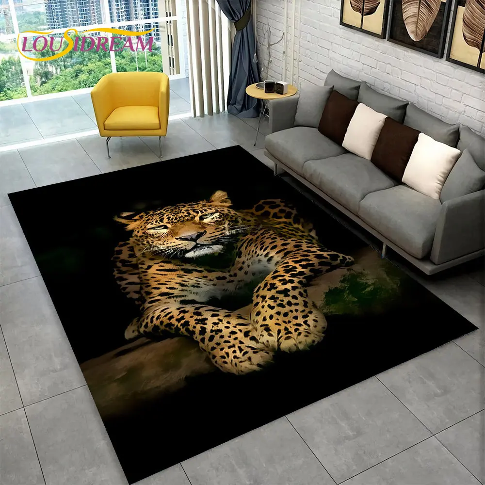 3D Tiger Leopard Cheetah Lion Wolf Area Rug,Carpet Rug for Living Room Bedroom Sofa Doormat Kitchen Decor,Kid Non-slip Floor Mat