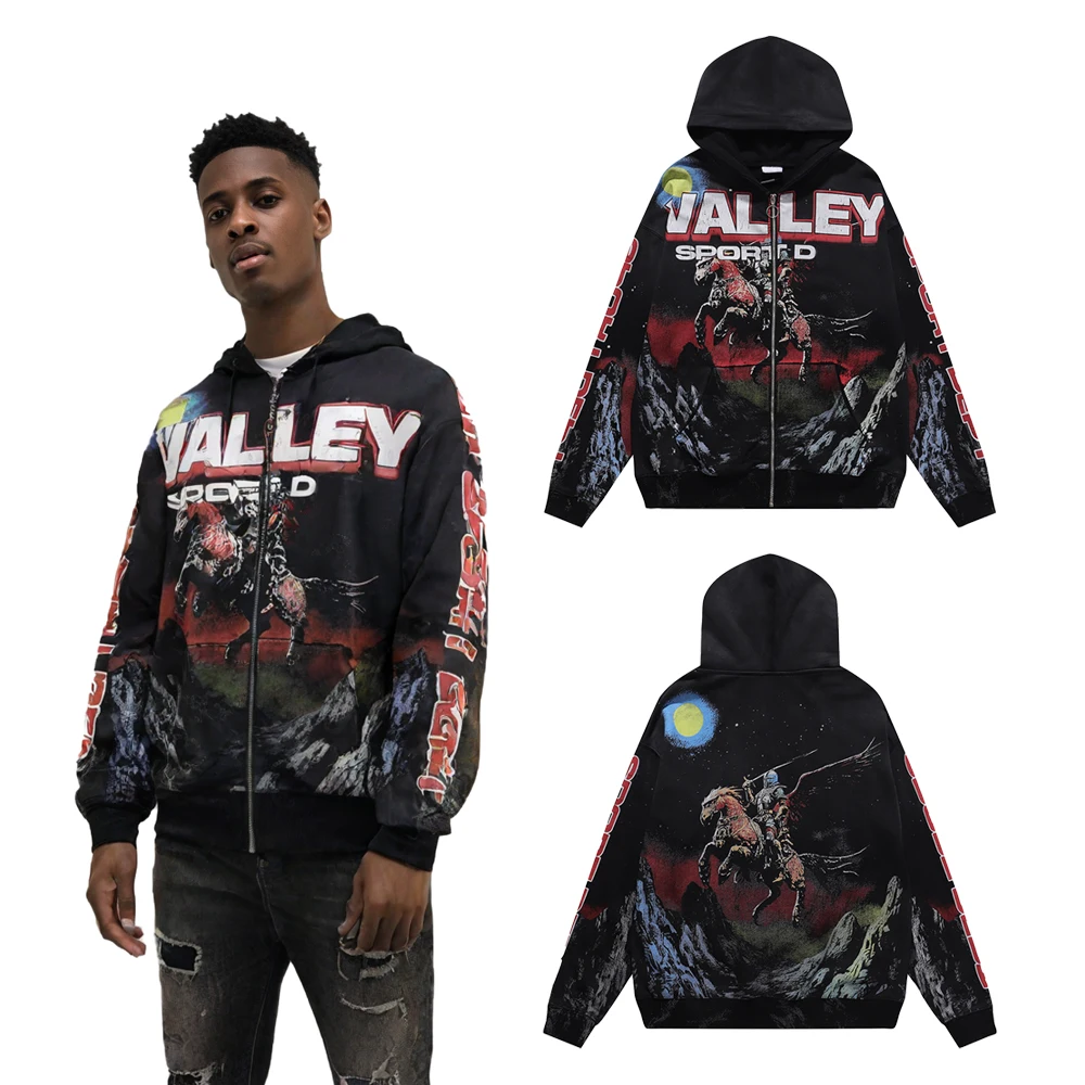

Y2k Одежда Мужские потертые толстовки на молнии с принтом Rider Уличная одежда Повседневные толстовки в стиле хип-хоп в уличном стиле из плотного хлопка