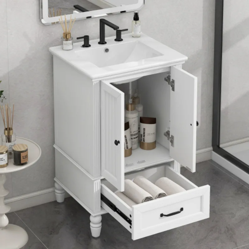 FENGSHUO White Bathroom Vanity With Sink Bathroom Cabinet With Two Doors Magnetic Door Stopper And Adiustable Foot Pads Drawer