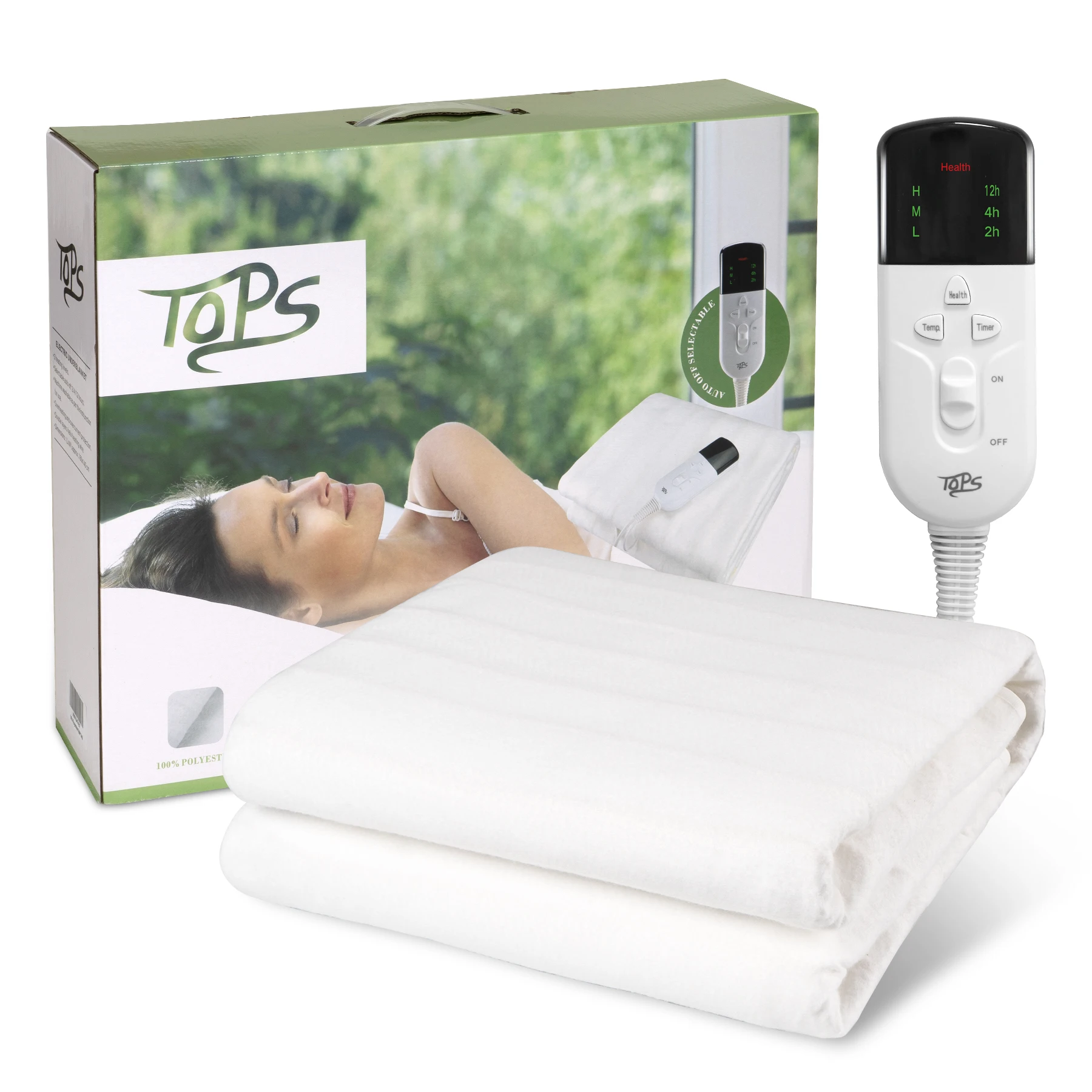 TOPS Electric Blanket Heated Underblanket 150 x 80cm & 160 x 140cm, 3 Heat Settings with Timer Overheat Protection Washable