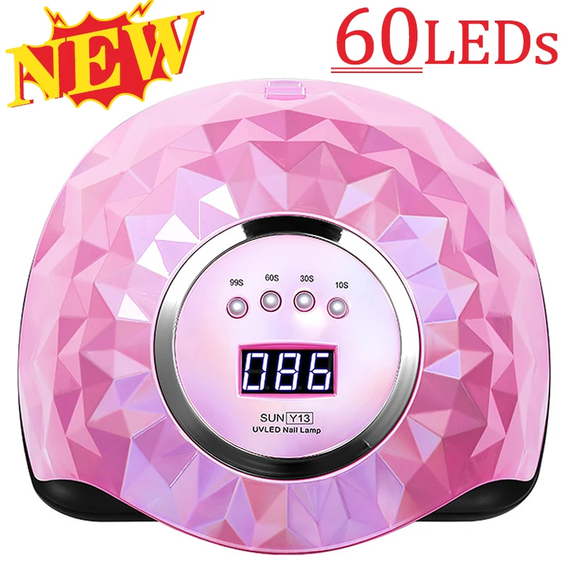 Lampada per unghie UV da 60 LED per smalto per unghie in gel Asciugatura con sensore intelligente Modalità a calore ridotto Macchina per manicure professionale per nail art