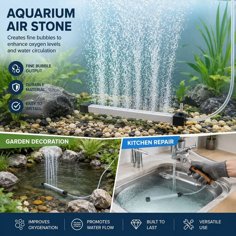 1Pcs 20/40cm Aquarium Air Stone Bar Aluminum Alloy Fine Pore Bubble Stone Oxygen Bubble Strip Stainless Steel Interface