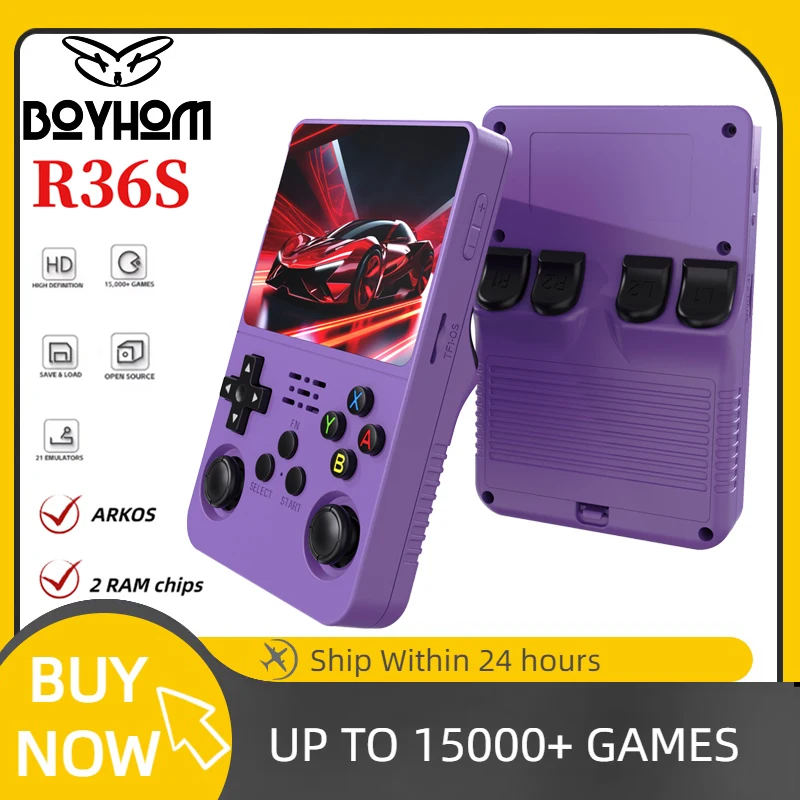 100-オリジナル-arkos-r36s-レトロハンドヘルドゲームコンソール-35-インチ-ips、15000-ゲーム、2-ram-チップ、linux-ポータブルポケットプレーヤー、64-グラム-128-グラム