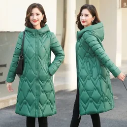 Middle-aged Mother 2024 Winter Women Hooded Parkas Coat Female Loose Padded Cotton Thicken Warm Puffer Jackets Long Outwear