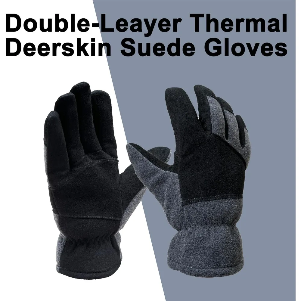 قفازات شتوية دافئة فائقة النعومة مع جلد سويدي منقسم وعزل Thinsulate 3M للطقس البارد للرجال والنساء