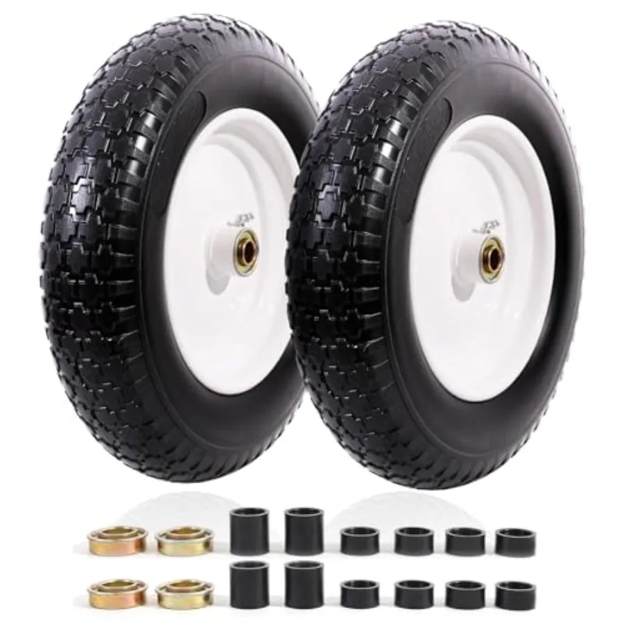 

14.5" Wheelbarrow Tire Flat-Free 3.00/3.25/3.50/4.00-8" Solid Tire and Wheel with 3"-7" Centered Hub 3/4" and 5/8" Bearings Rep