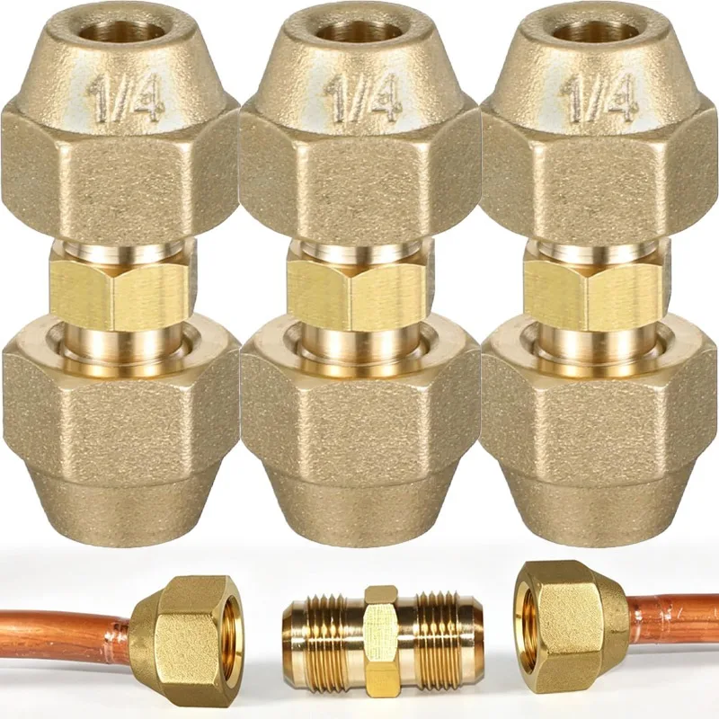 1/3pcs Straight Pipe Extension Joint with Flare Nuts for Air Conditioning Pipe Coupling Adapter Copper Connectors Flare Fitting