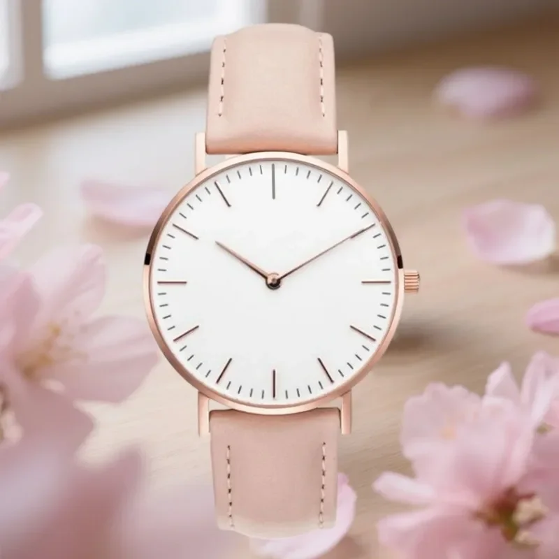 Minimalist Women's Watch Ultra‑thin Metal Case Leather Strap Analog Quartz Wristwatch for Women Fashion Casual Ladies Watch Gift