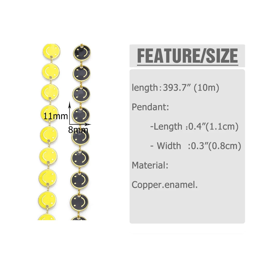 OCESRIO 10M Cute Enamel Yellow Happy Face Chain for Jewelry Making Wholesale Gold Plated Brass Jewelry Components cana083