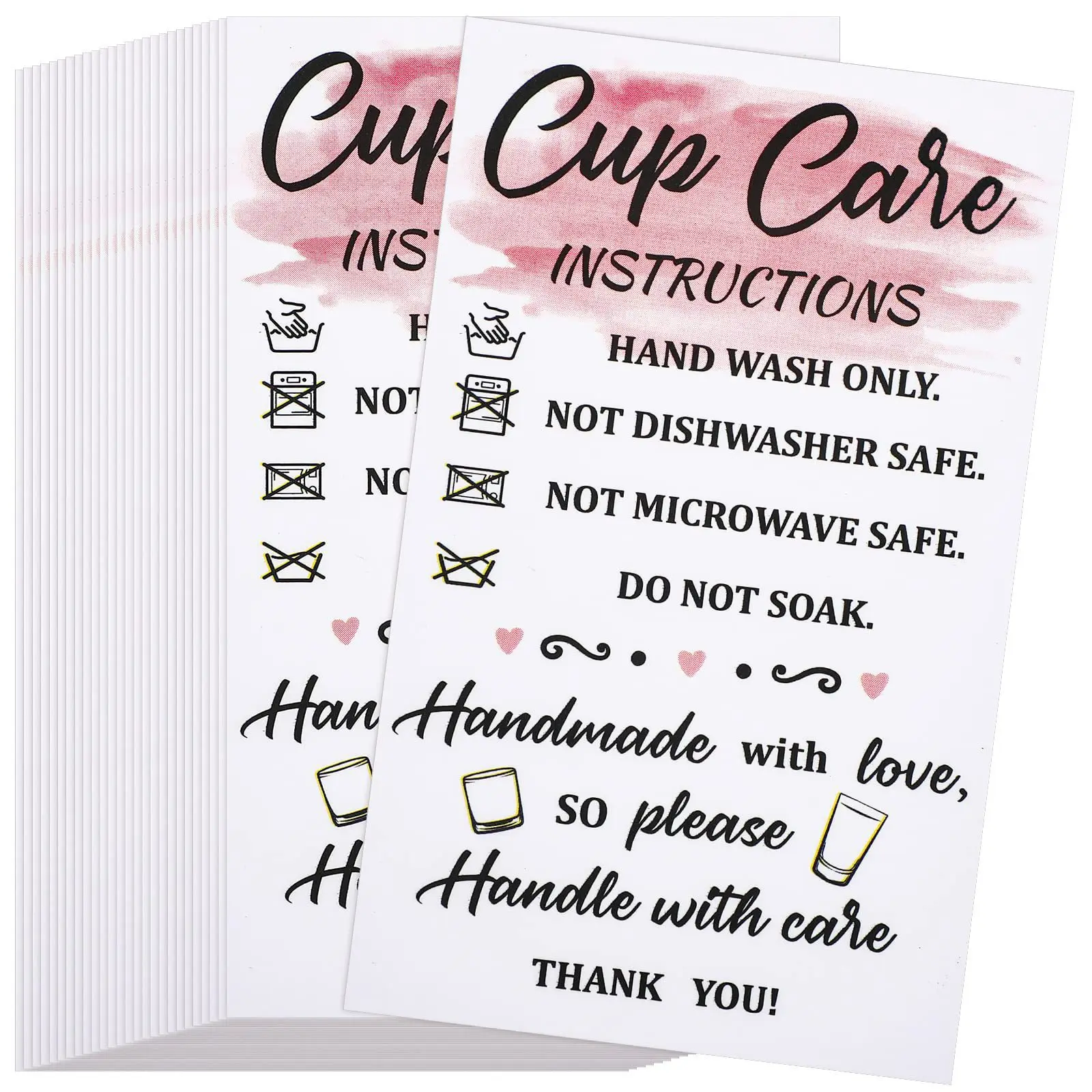 50pcs Tumbler Cups Cards,Cup Care Instructions Cards, Tumbler Care Cards, Cup of Care Mug Insert for Business Mug Store