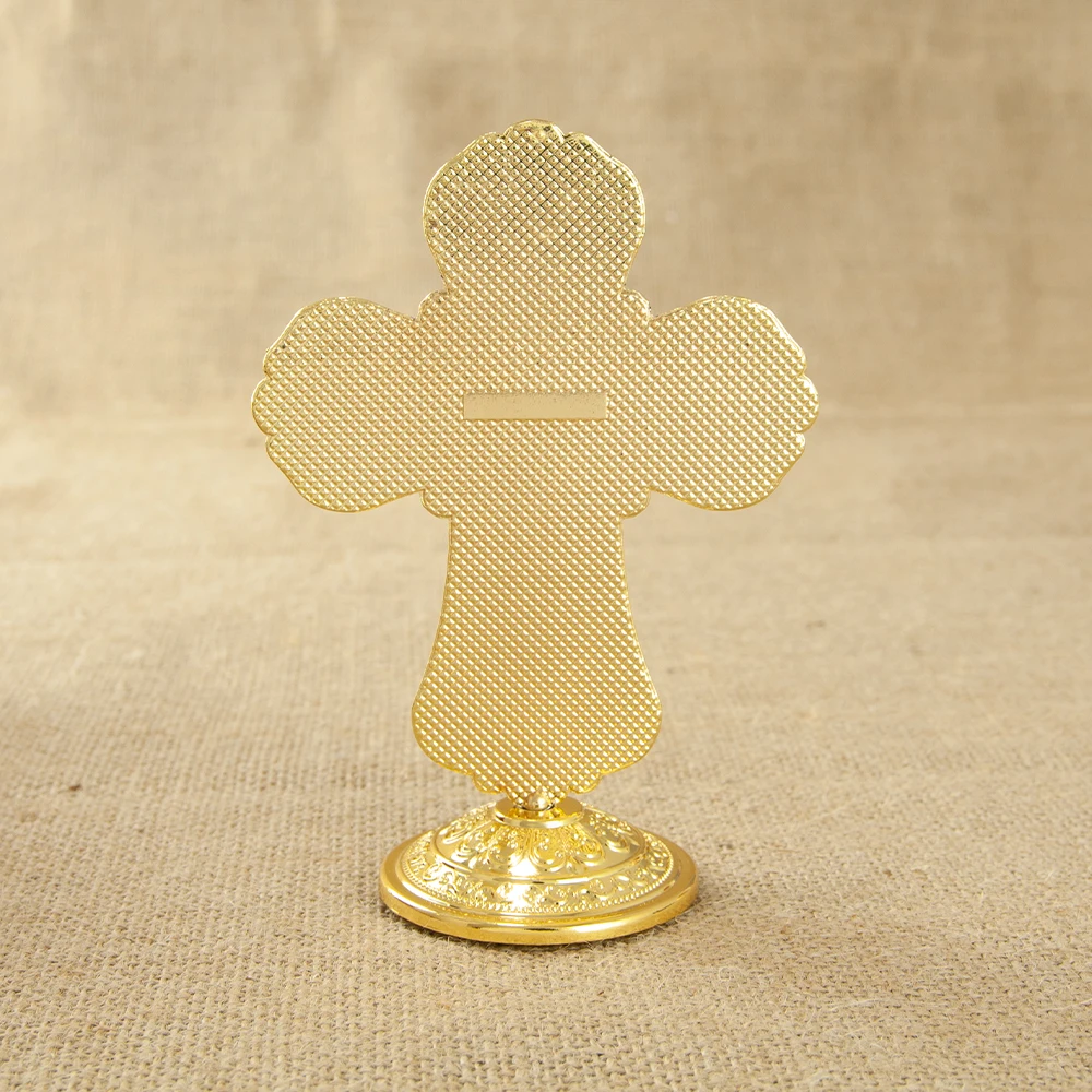 HTISOK Zinc Alloy Christian Cross Jesus Red Rhinestones 4.5 Inch Christian Home Church Altar Desktop Decor Religious Gift