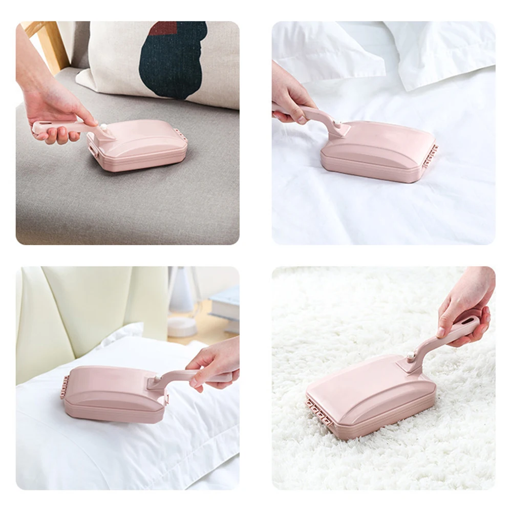 Short Handle Sofa Dust Cleaning Roller With Waste Collector Soft Nylon Bristle for Pile Carpet Beds Living Room