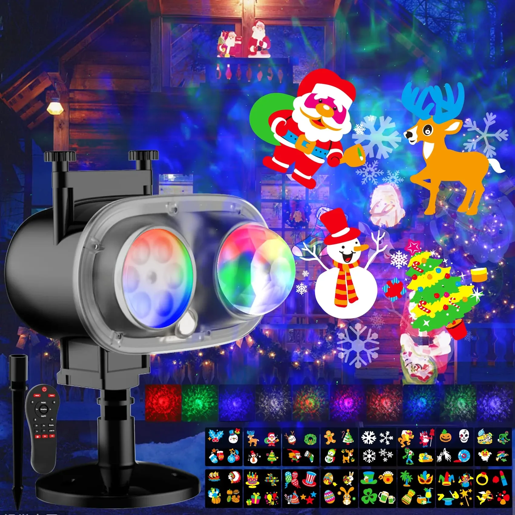 Christmas Halloween Projector Lights Outdoor 3D Ocean Wave & 16 Patterns Waterproof Laser Projector for Indoor Halloween Holiday