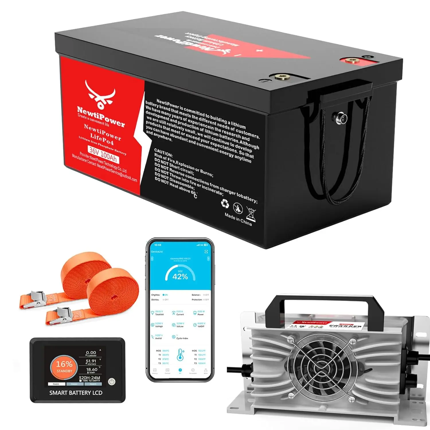 

36V 100Ah Golf Cart Lithium LiFePO4 Battery with Charger and 200A BMS Grade A Cells Deep Cycle Rechargeable, Customized