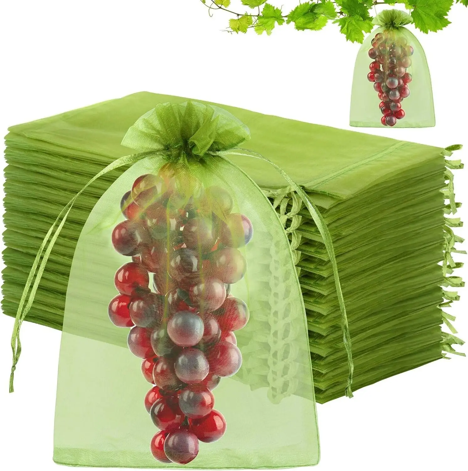 

80 Pcs Fruit Protection Bags, 8x12 Inch Drawstring Mesh Netting, Reusable Pest Barrier for Grapes, Apples, and More